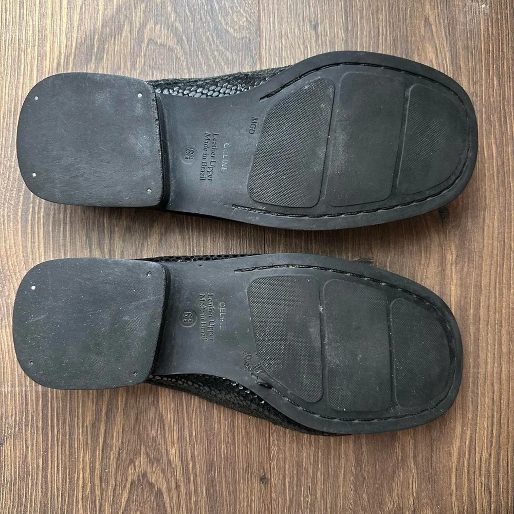 Celine Dark Green Textured Mules Loafers - Picture 4 of 5